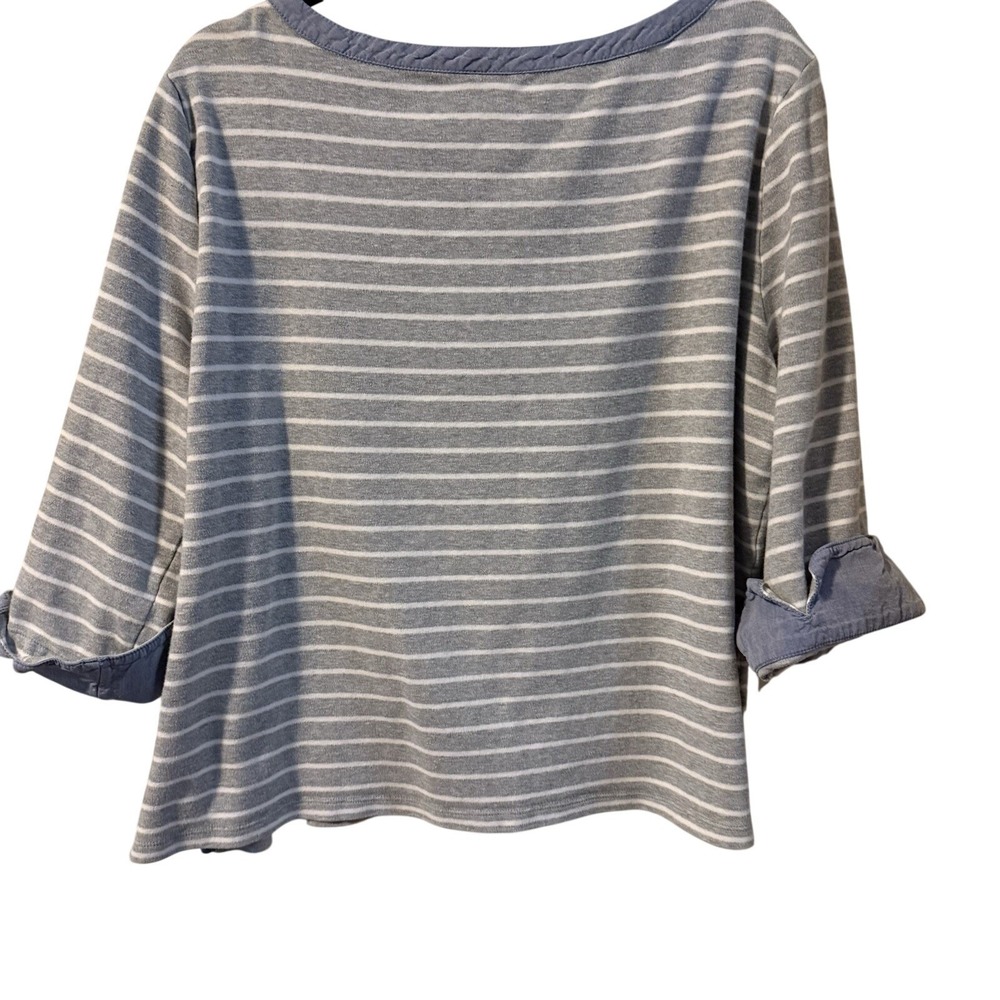 Nautica Womens XXL Grey White Striped 3/4 Sleeve Boat Neck Top Contrast Trim - Picture 2 of 7